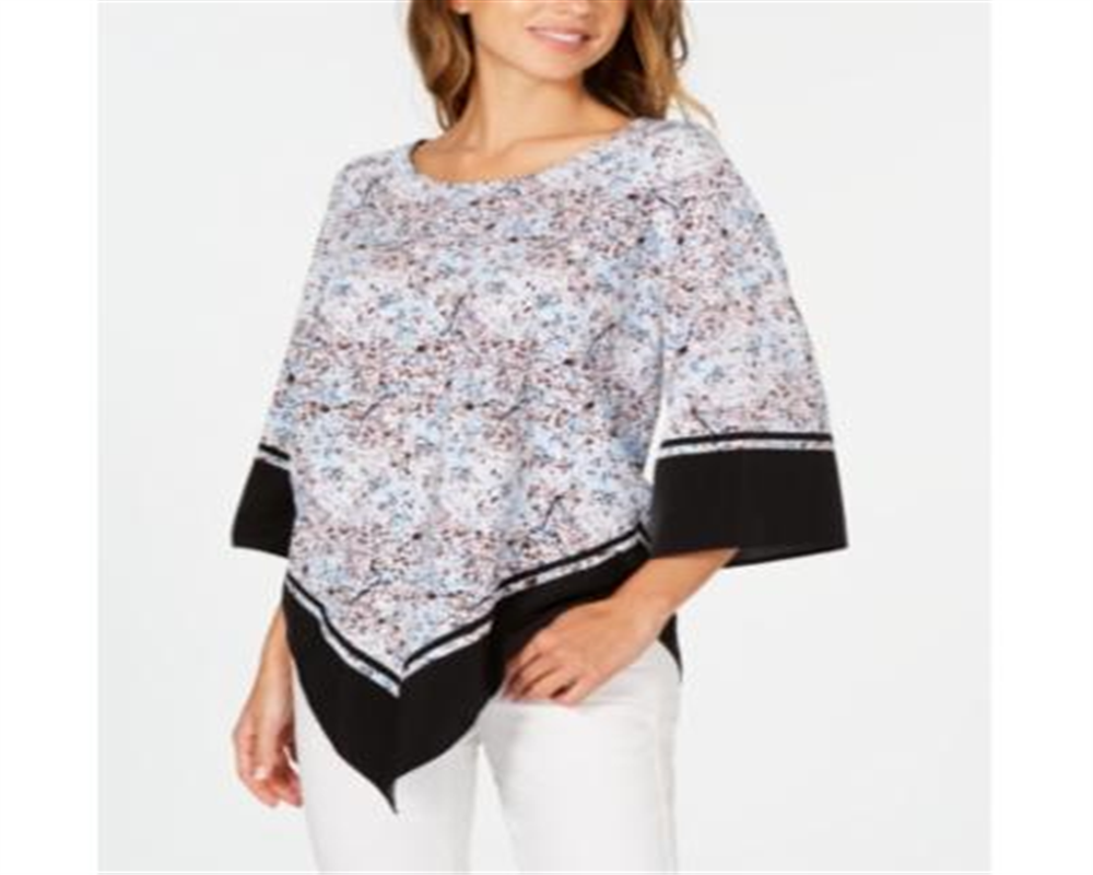 Alfani Women's Printed Poncho Blouse Blue/Brown Size Petite XL