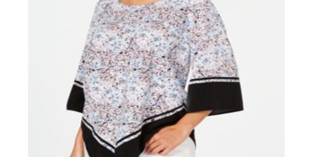 Alfani Women's Printed Poncho Blouse Blue/Brown Size Petite XL