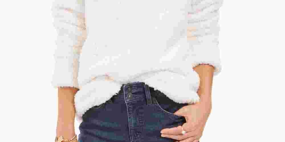 Style & Co Women's Faux Fur Solid Long Sleeve Turtle Neck Sweater White Size Petite Medium