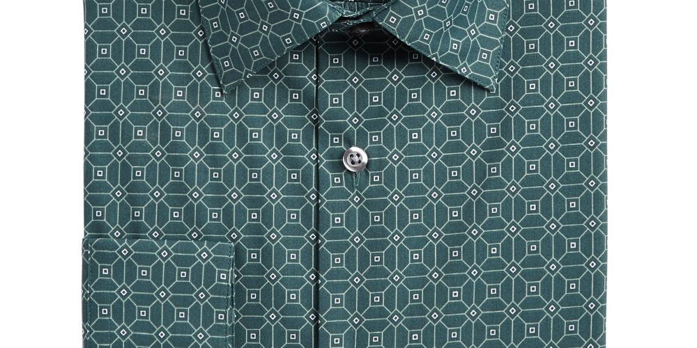 Alfani Men's Woven Printed Dress Shirt Green Size S