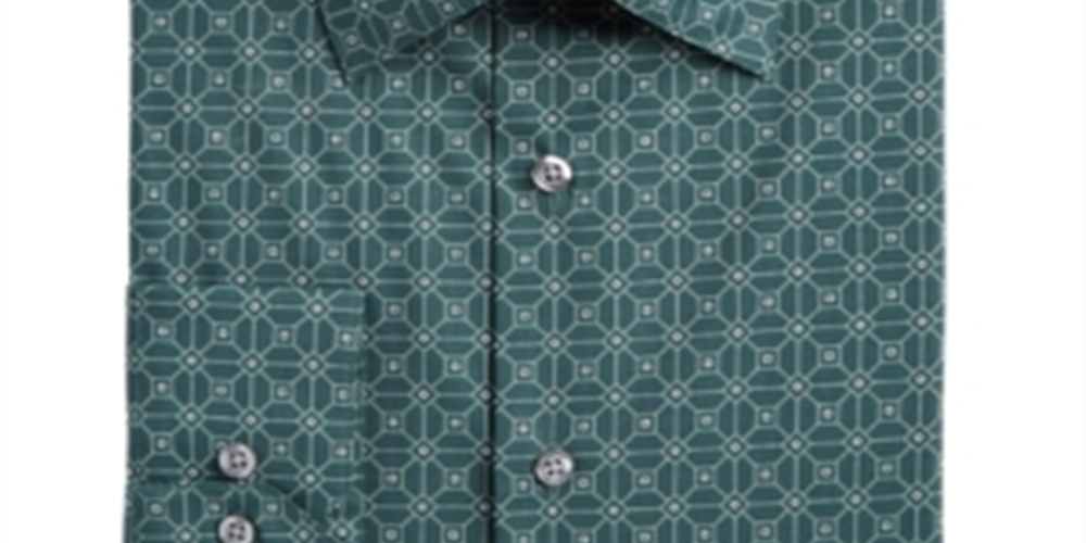 Alfani Men's Woven Printed Dress Shirt Green Size S