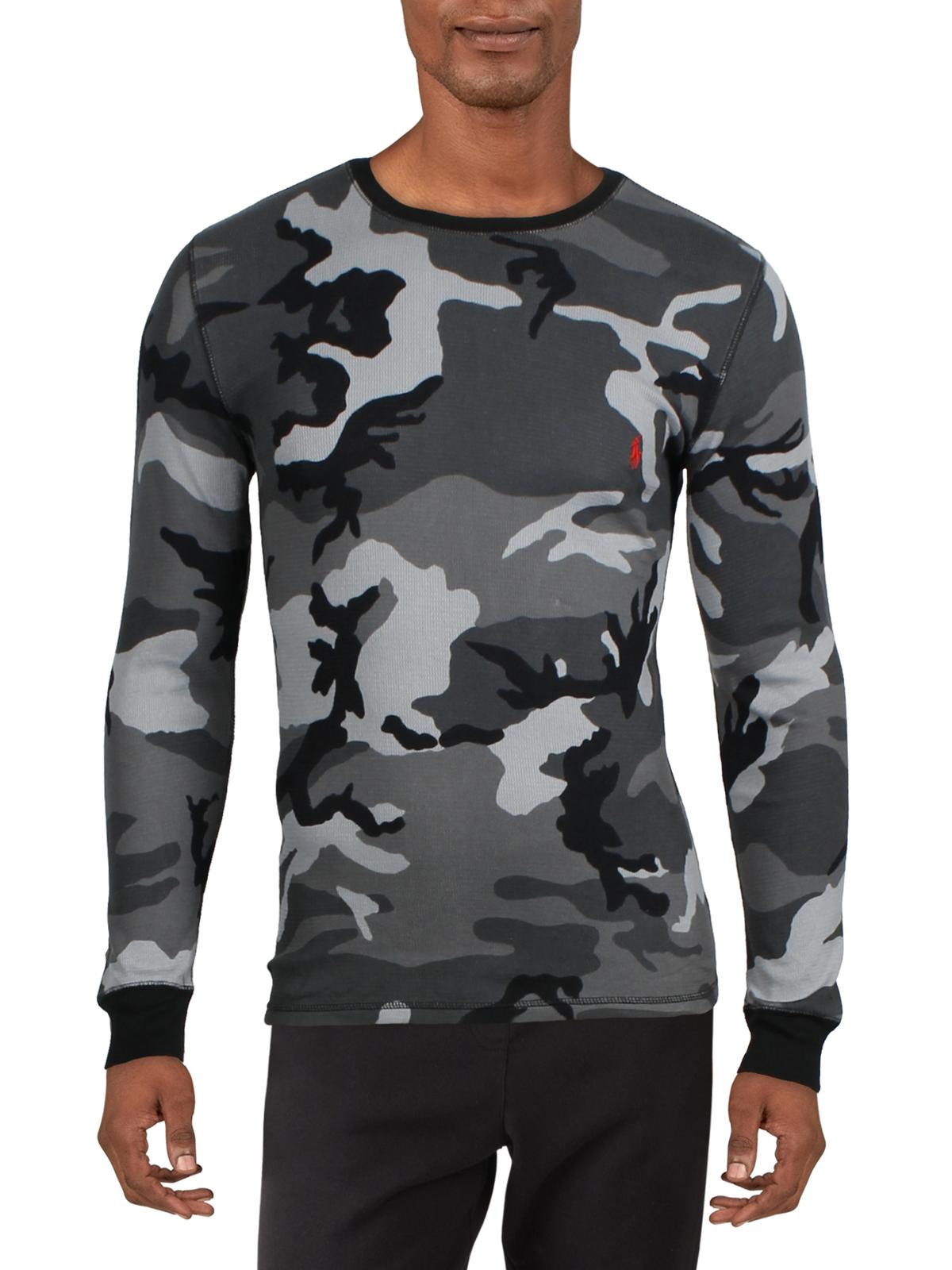 Ralph Lauren Men's Camo Waffle Knit Thermal Pajama Shirt Gray Size Medium