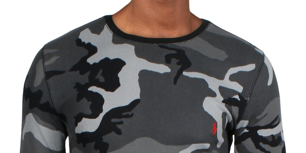 Ralph Lauren Men's Camo Waffle Knit Thermal Pajama Shirt Gray Size Medium