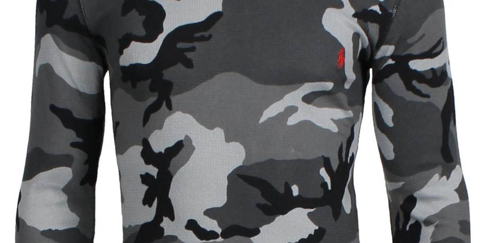 Ralph Lauren Men's Camo Waffle Knit Thermal Pajama Shirt Gray Size Medium