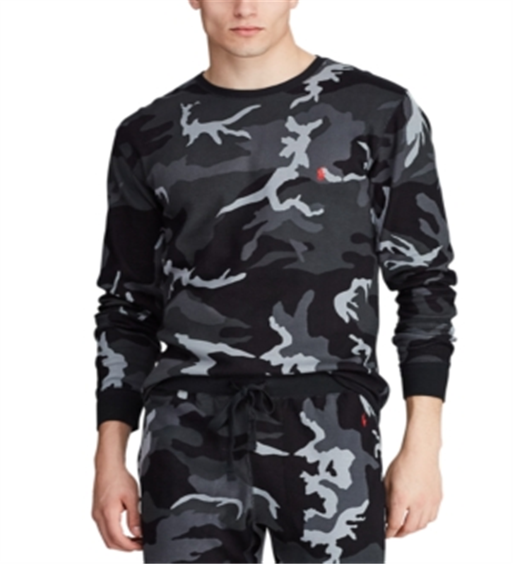 Ralph Lauren Men's Camo Waffle Knit Thermal Pajama Shirt Gray Size Medium