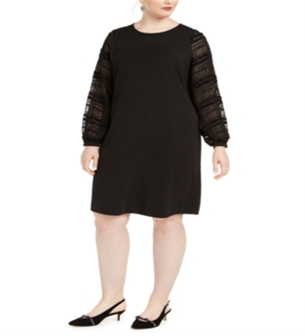 Alfani Women's Plus Embellished-Sleeve Shift Dress Black Size 0X