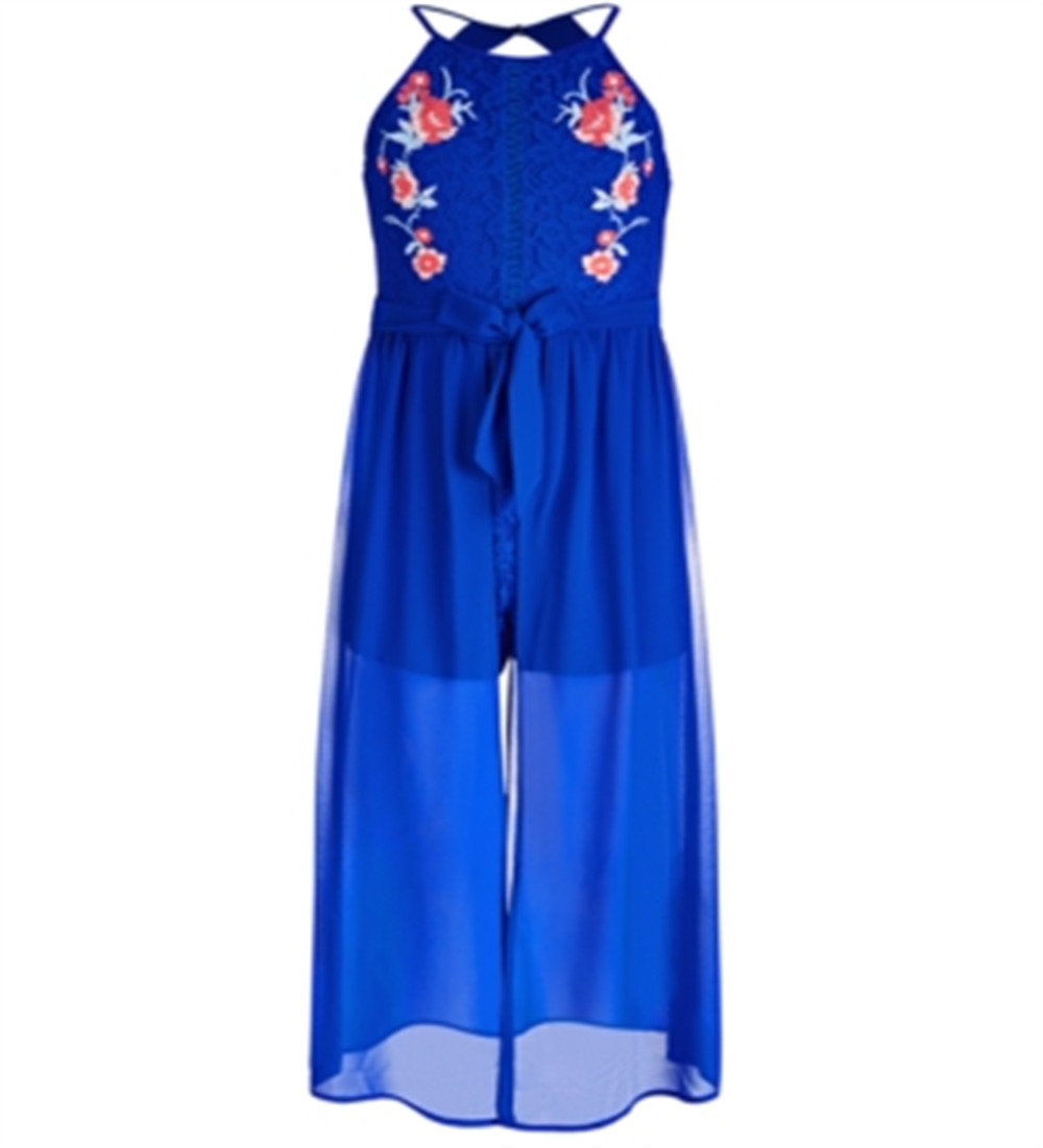 Sequin Hearts Big Girl's Lace Walk Through Romper Blue Size 12