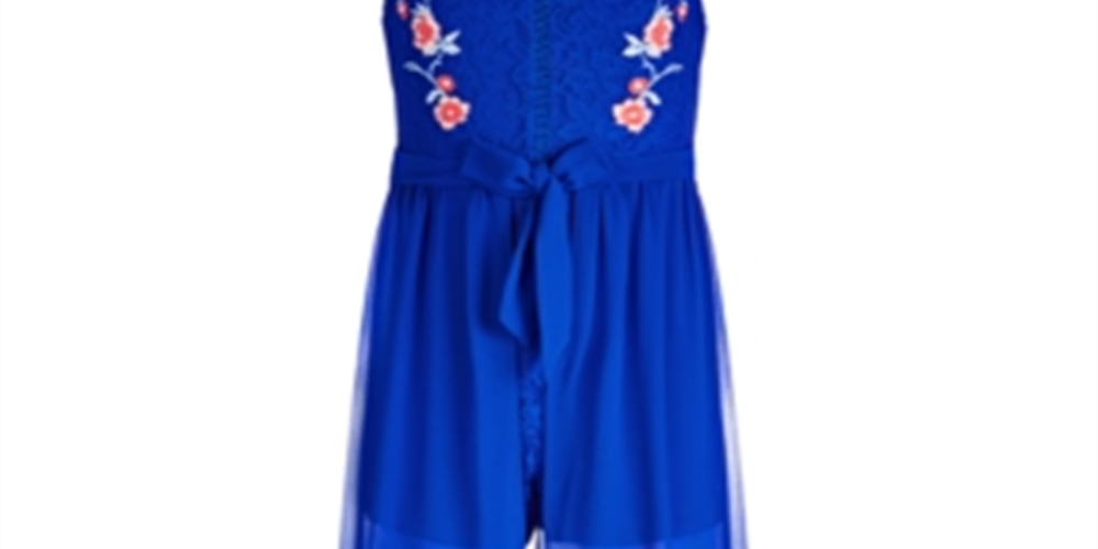 Sequin Hearts Big Girl's Lace Walk Through Romper Blue Size 12
