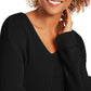 Charter Club Women's Solid Long Sleeve V Neck T-Shirt Top Black Size Petite Large
