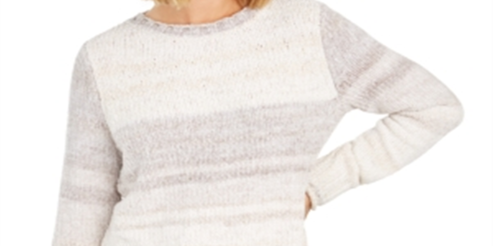 Style & Co Women's Chenille Space Dyed Sweater White Size Petite Large