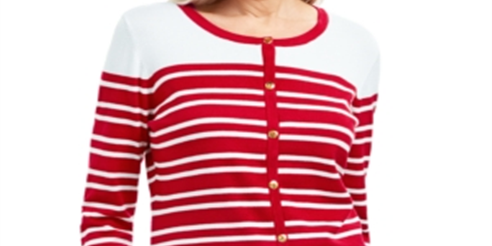Karen Scott Women's Striped Cardigan Red Size PSM