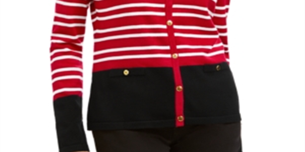 Karen Scott Women's Striped Cardigan Red Size PSM