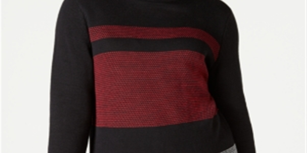 Karen Scott Women's Colorblocked Cotton Turtleneck Sweater Red -Black Size Petite S