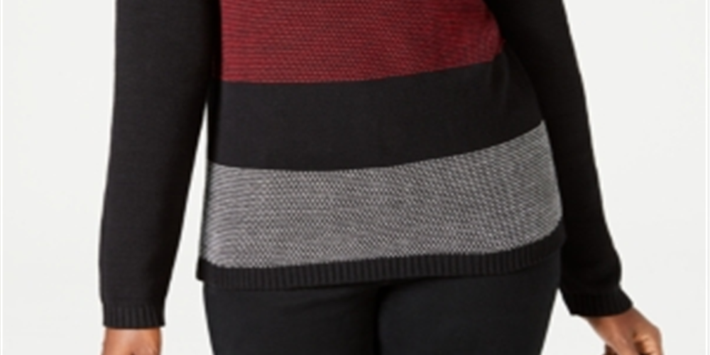Karen Scott Women's Colorblocked Cotton Turtleneck Sweater Red -Black Size Petite S