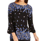 Charter Club Women's Floral Print Bell Sleeve Blouse Blue Size X-Small