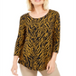 JM Collection Women's Floral Print Top Black-Gold Size Petite L