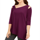 Alfani Women's Asymmetrical Cut Out Top Maroon Size Petite L
