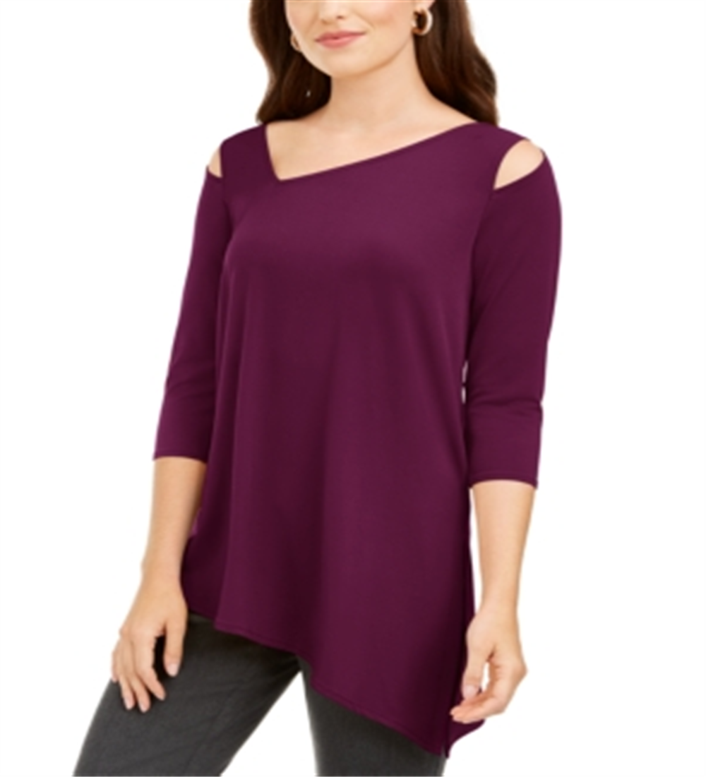 Alfani Women's Asymmetrical Cut Out Top Maroon Size Petite L