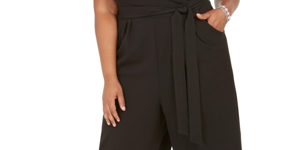 Emerald Sundae Women's Plus Sweetheart Neck Sleeveless Jumpsuit Black Size 22