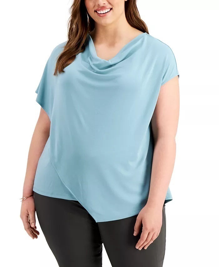 Alfani Women's Plus Size Asymmetrical Drape-Neck Top Green Size 2X