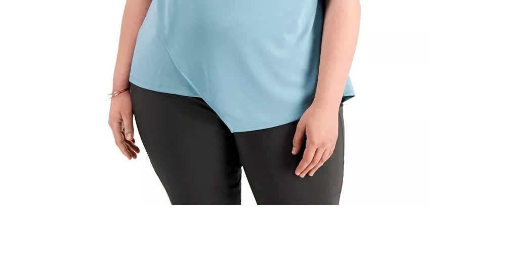 Alfani Women's Plus Size Asymmetrical Drape-Neck Top Green Size 2X