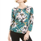 JM Collection Women's Printed Chain Neck Top Green Floral Size Petite S
