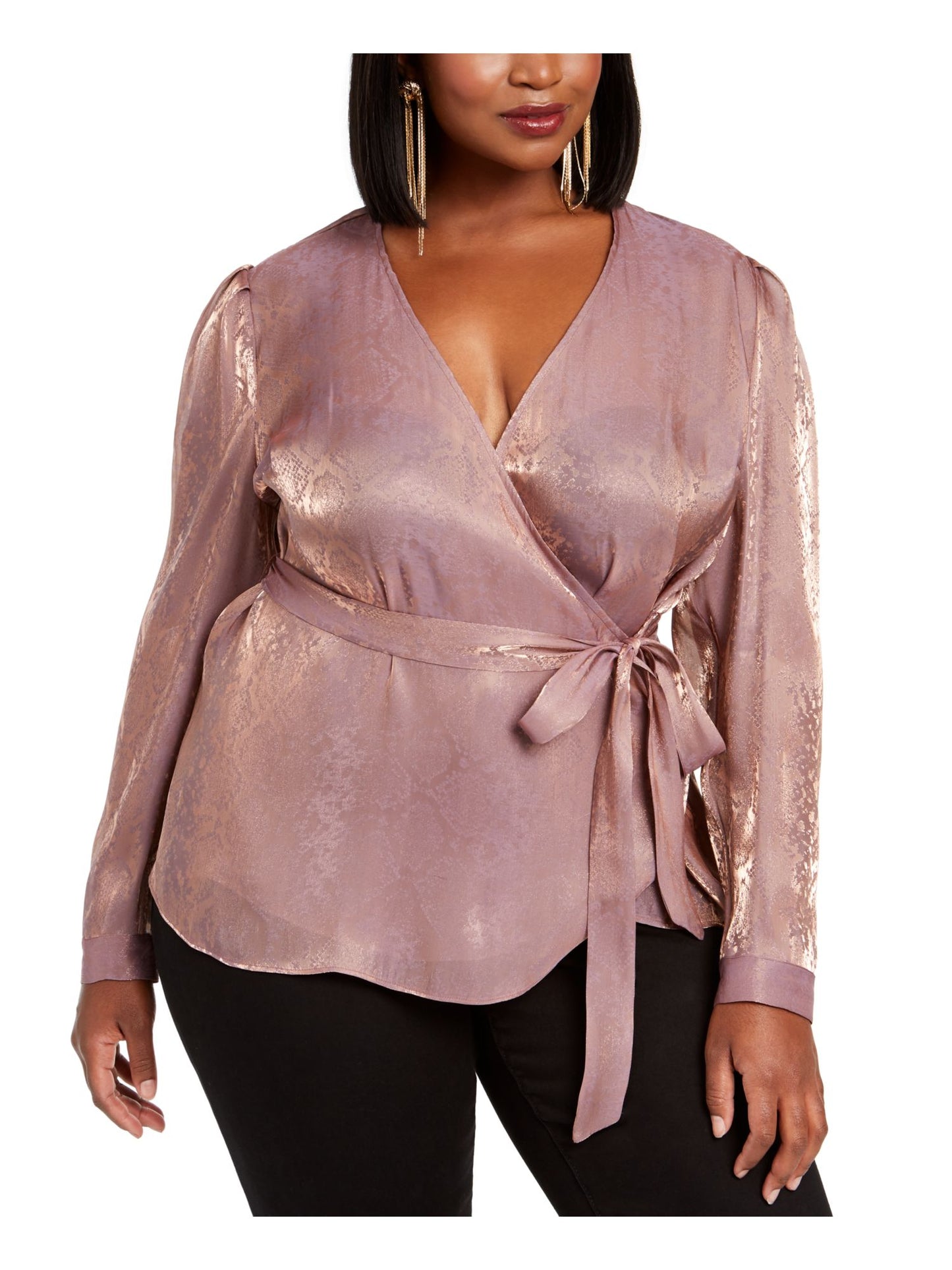 INC International Concepts Women's Plus Snake Embossed Faux Wrap Top Pale Mauve Size 0X