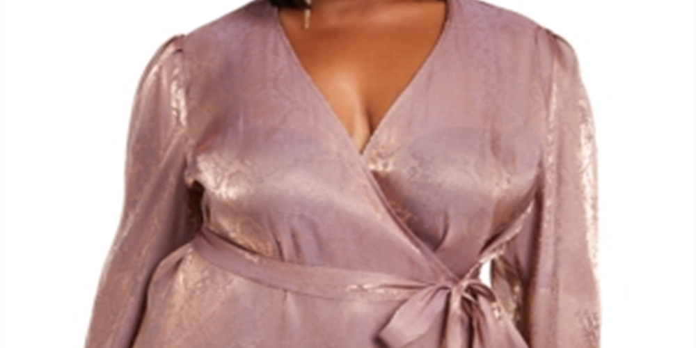 INC International Concepts Women's Plus Snake Embossed Faux Wrap Top Pale Mauve Size 0X