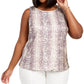 INC International Concepts Women's Plus Snake Print Sequined Tank Top Pink Size 3X