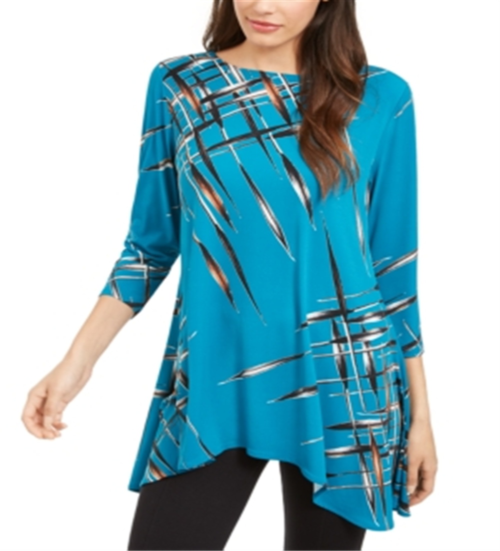 Alfani Women's Printed Swing Top Blue Size Petite XL