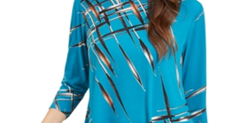 Alfani Women's Printed Swing Top Blue Size Petite XL
