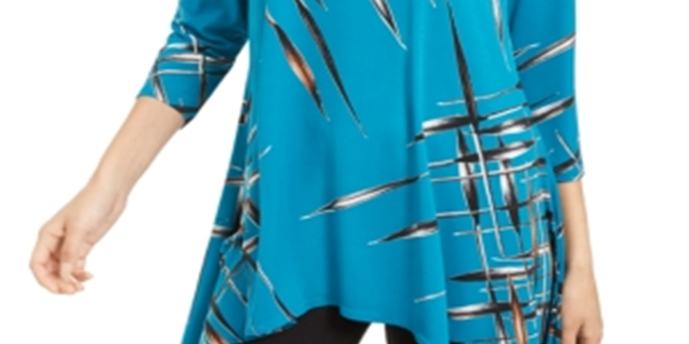 Alfani Women's Printed Swing Top Blue Size Petite XL