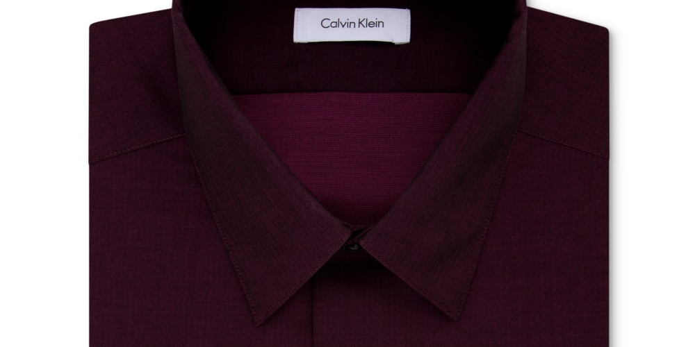 Calvin Klein Men's Heather Collared Work Dress Shirt Wine Size 17/32-33