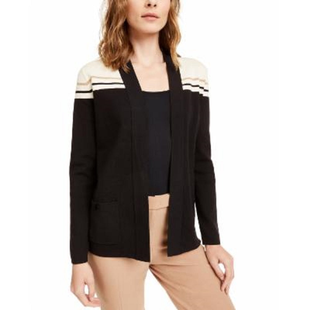 ANNE KLEIN Women's Block Color Long Sleeve Sweater Black Size Medium