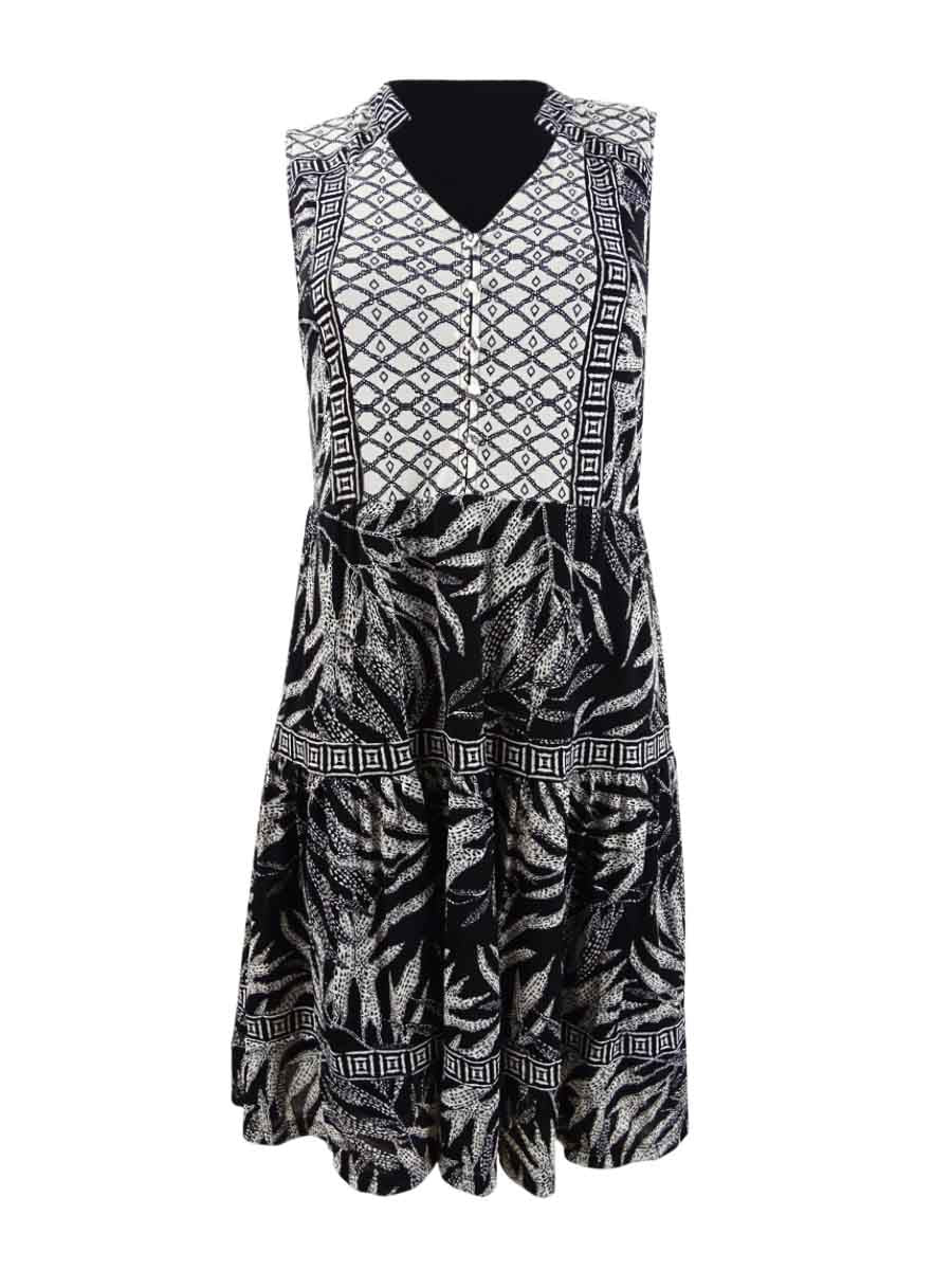 Style & Co Women's Printed Peasant Dress Black Size Petite Small