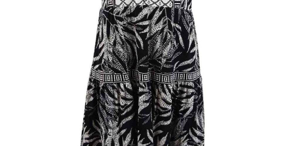 Style & Co Women's Printed Peasant Dress Black Size Petite Small