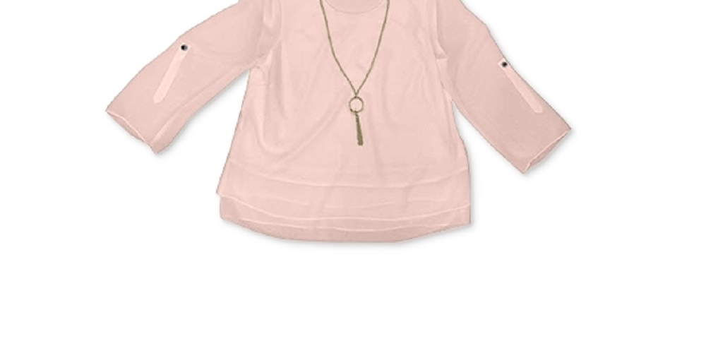 JM Collection Women's Rolled-Tab-Sleeve Necklace Top Pink Size Large