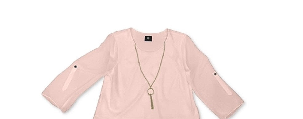 JM Collection Women's Rolled-Tab-Sleeve Necklace Top Pink Size Large