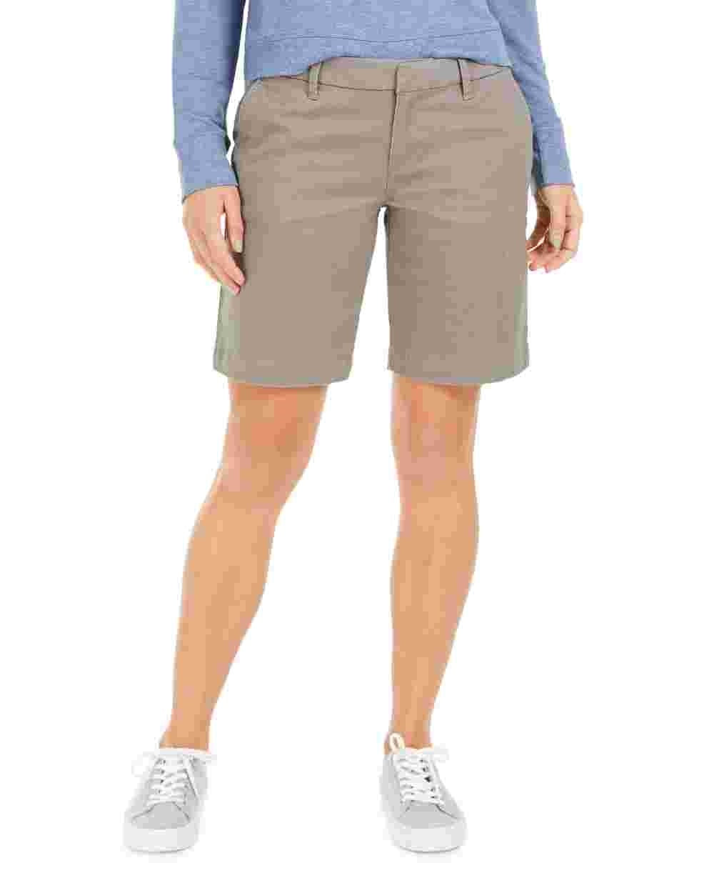 Tommy Hilfiger Women's Solid 9" Chino Shorts Gray Size 18