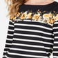 Charter Club Women's Striped Floral Print Top Black-Yellow  Size -Petite L