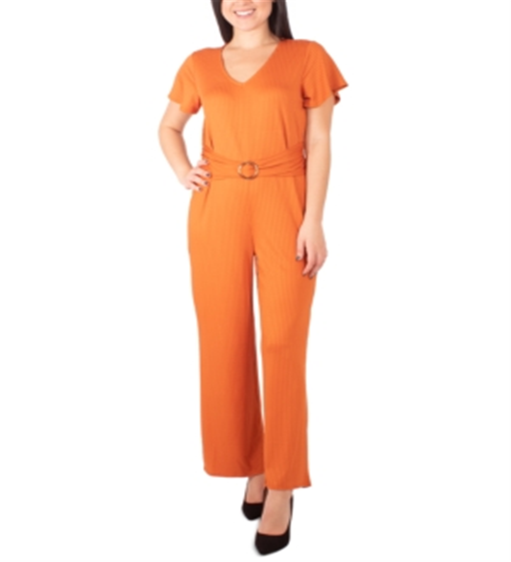 NY Collection Women's Belted Jumpsuit Amber Orange Size Petite XL