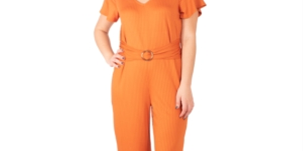 NY Collection Women's Belted Jumpsuit Amber Orange Size Petite XL