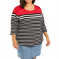 Karen Scott Women's Plus Scoop Neck Striped Top Red Size 0X
