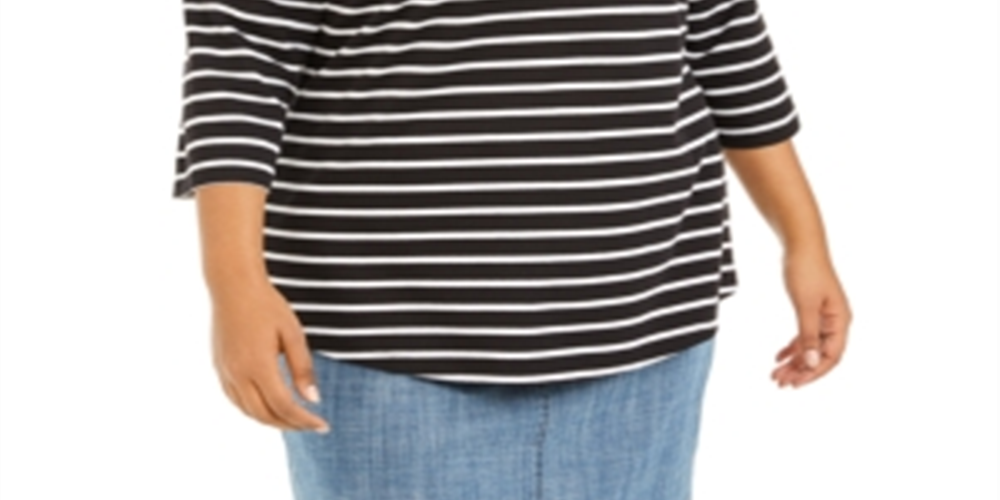 Karen Scott Women's Plus Scoop Neck Striped Top Red Size 0X