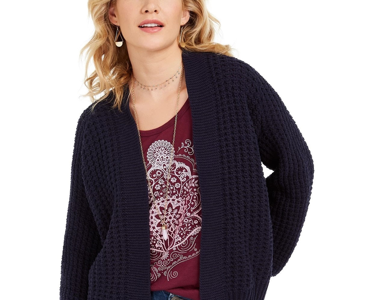 Style & Co Women's Chunky Cable-Knit Open-Front Cardigan Navy Size Large