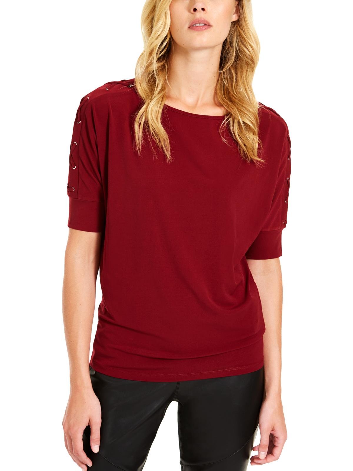 माइकल कोर्स महिलाओं की छोटी बाजू की जूल नेक टॉप लाल रंग पेटिट S
