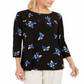 Charter Club Women's Floral Pintucked Top Black Size Petite Large