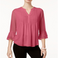 Charter Club Women's Double Ruffle Solid Pintuck Top Pink Size Petite Large