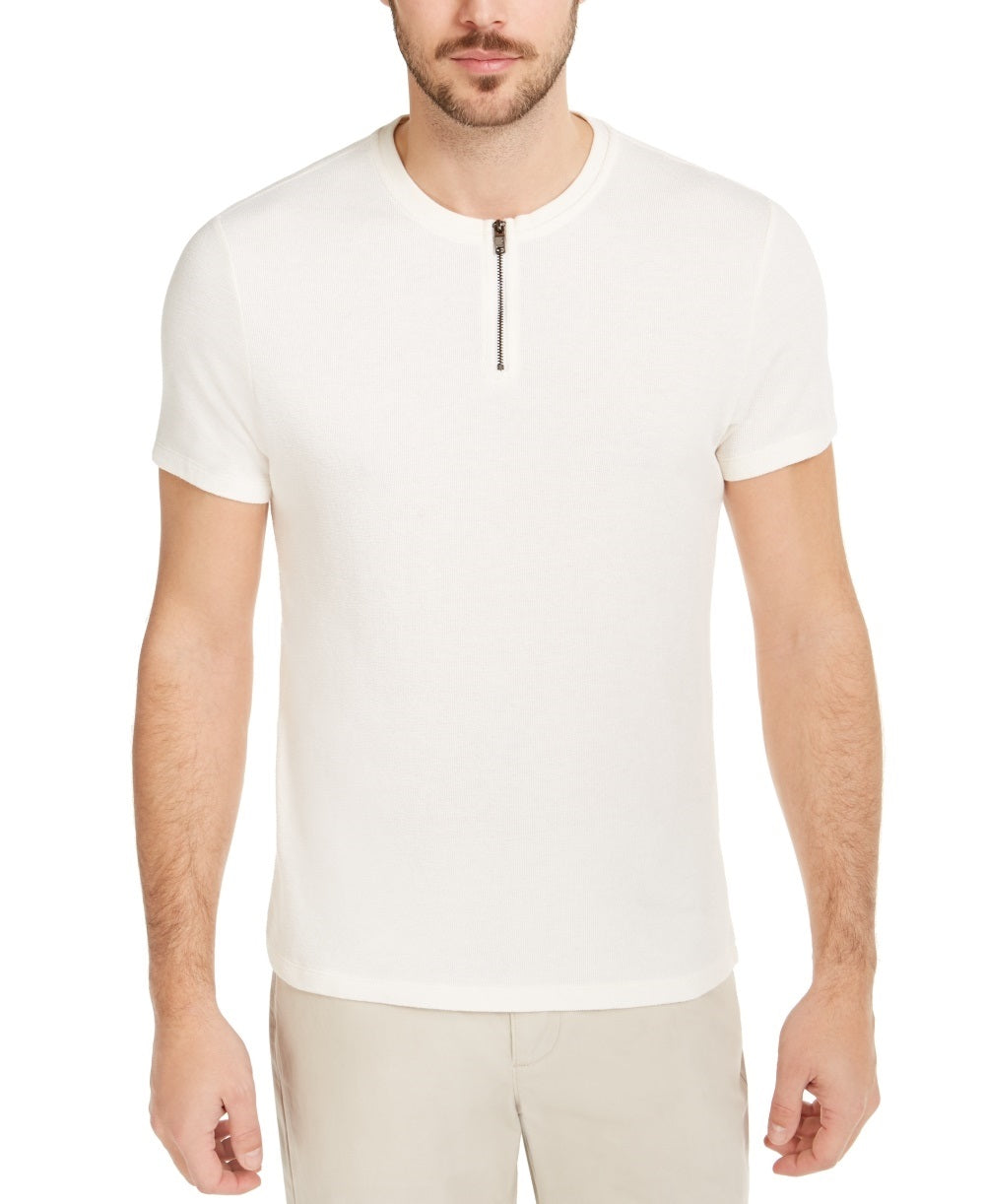 Alfani Men's Quarter-Zip Terry T-Shirt Beige Size X-Large