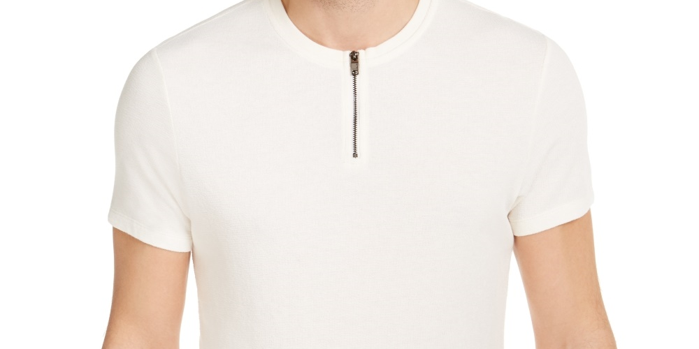 Alfani Men's Quarter-Zip Terry T-Shirt Beige Size X-Large